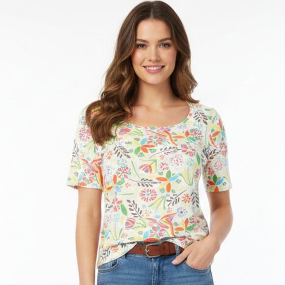 Sigrid Olsen Artisan-Inspired Textured Floral Tee Shirt Top Size M - Picture 3 of 5